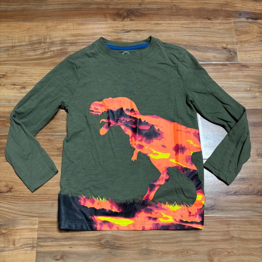Wonder‎ Nation Dinosaur Graphic Tee Long Sleeve Kids Shirt Size S (6-7) T-Rex